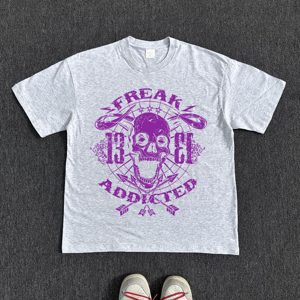 High Street Trendy Fluorescent Green Skull Design Shortsleeved Tshirt with A Sense of Style and Fun