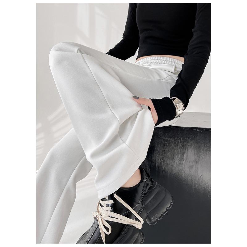 Элегантные женские повседневные брюки-клеш с широкими штанинами, новые модные свободные прямые брюки с высокой талией, женские однотонные простые офисные брюки со шнурком 2344