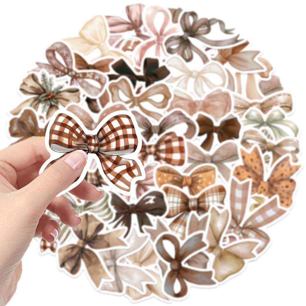 50pcs Bow Stickers Brown Girls Notebook Stationery Cell Phone Luggage Mug Decorative Stickers