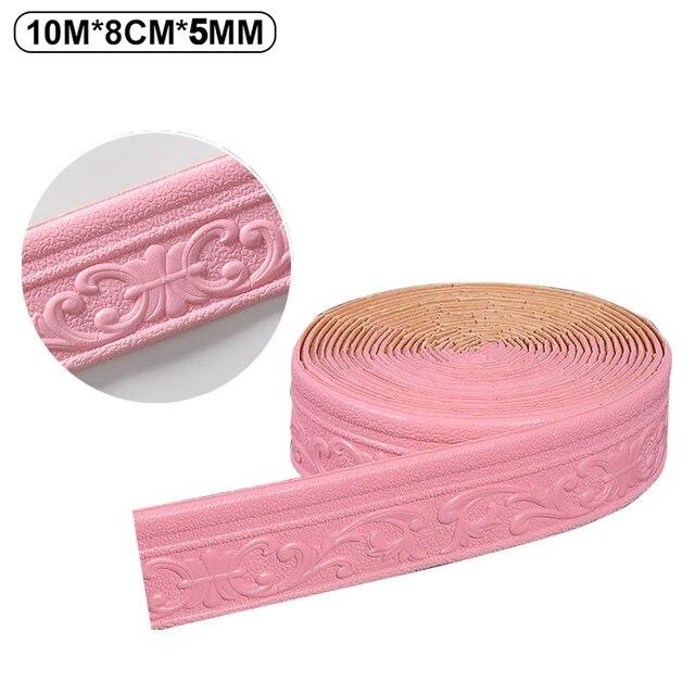 10m/Roll 3D Self-Adhesive Vinyl Wall Trim Line Skirting Border DIY Room Decors Household Waterproof Baseboard Wallpaper Sticker
