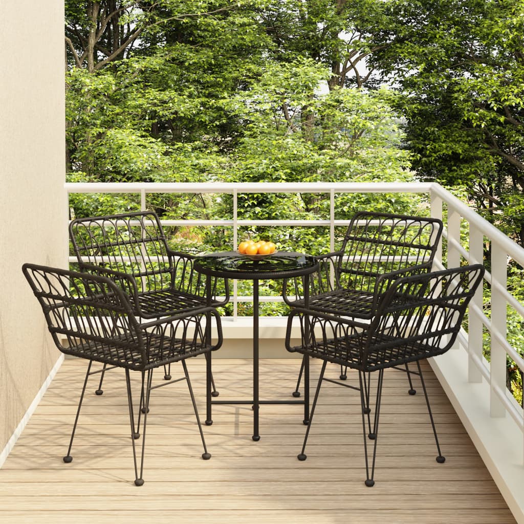 5 Piece Outdoor Dining Set Black Poly Rattan