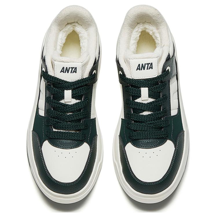 Anta Удобные нескользящие износостойкие кроссовки средней высоты с флисовой подкладкой для мужчин, белые, зеленые 112448920-1