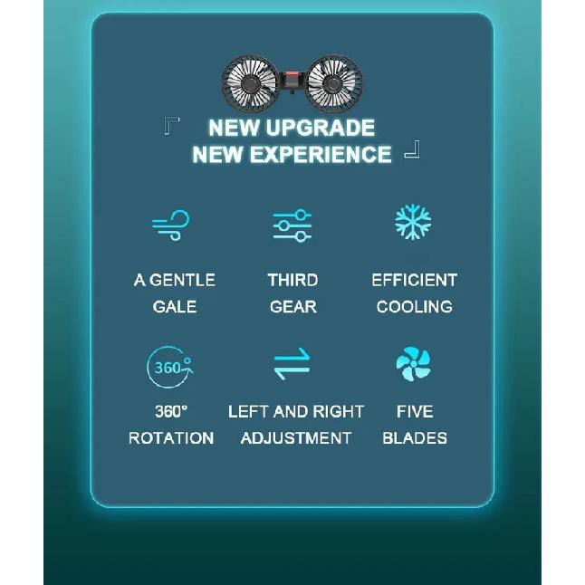 3-speed Car Seat Back Cooling Fan USB Charge Dual Head Fan 360 Degree Rotation Neck Cooler for Summer Car Accessories