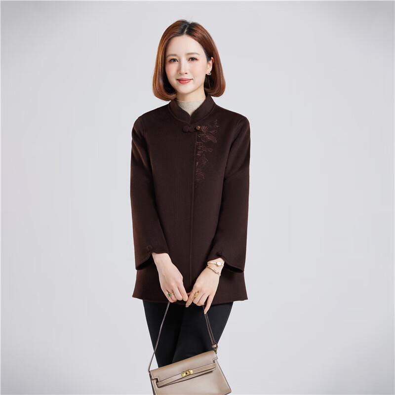 Fengxun Women's Embroidered Double-Faced Wool Coat