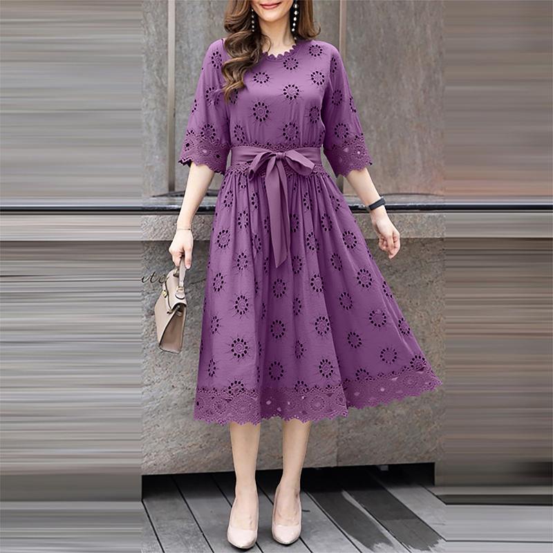 ZANZEA Женское повседневное платье с круглым вырезом, рукавом 3/4, свободное, лоскутное, с кружевом