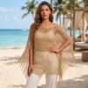 Breathable Tassel Sunscreen Cover-up Loose Fit Plus Size Knit Hollow Out Top Casual Crochet Bohemian Shawl Lady