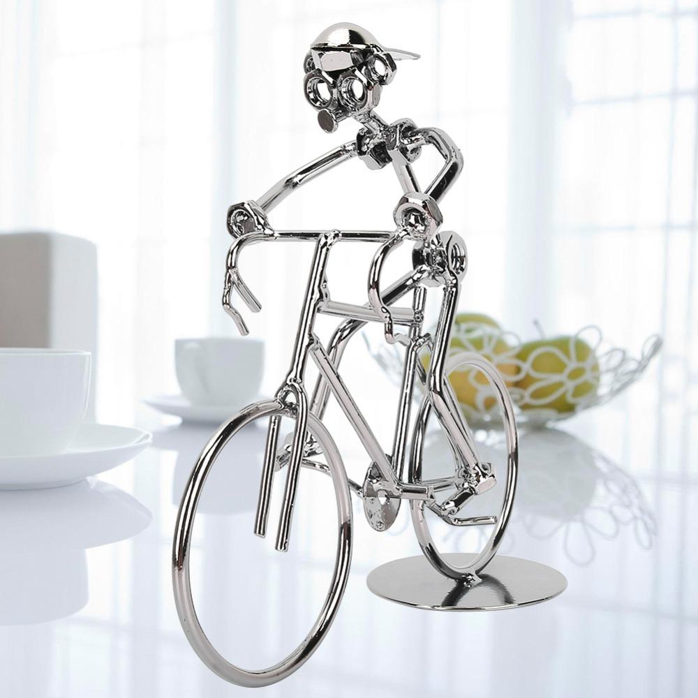 Art Sculpture Bicycle Rider Model Metal Construction Desktop Bicycle Decor For Home Office