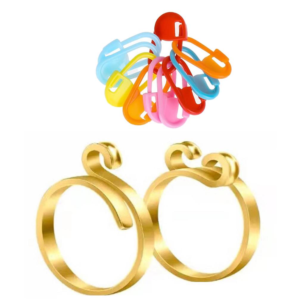 Adjustable Knitting Loop Crochet Loop Rings with Stiching Marker Open Finger Holder Rings for Faster Knitting Yarn Guide