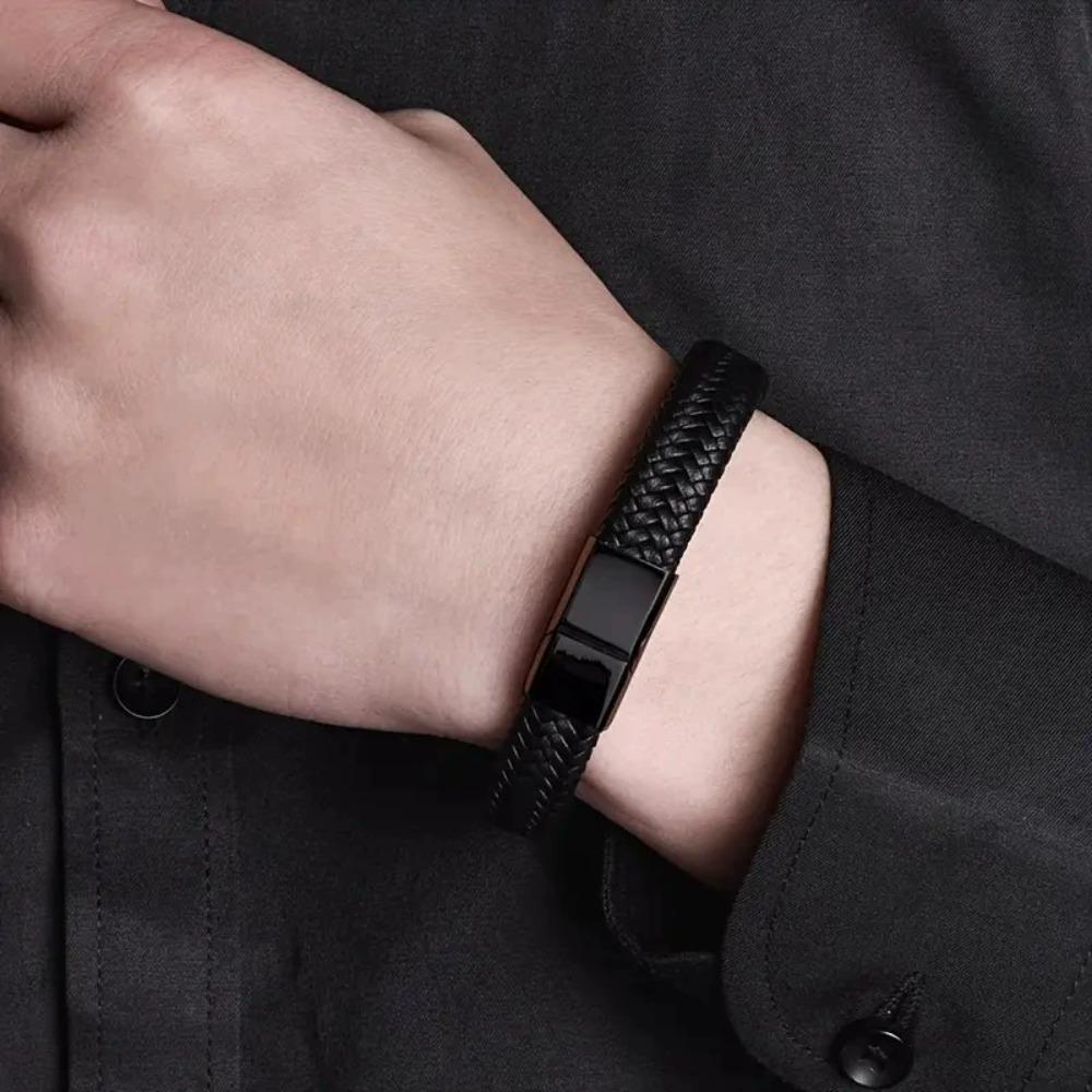 European American Style Men's Leather Bracelet Woven Rope Open Bangle Multi-Size Outdoor Sports Jewelry Gift