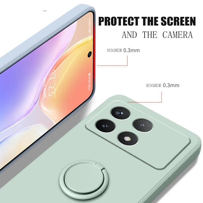 Luxury Liquid Silicone Ring Stand Shell for Redmi POCO X6 Pro Cover Shockproof Xiaomi K70E Bumper Back Protection Cover