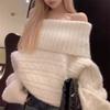 Свитер с одним плечом и узлом для женщин на осень и зиму, новый стиль, толстый, свободный, ленивый, мягкий, восковой, дизайн пуловера, вязаный свитер
