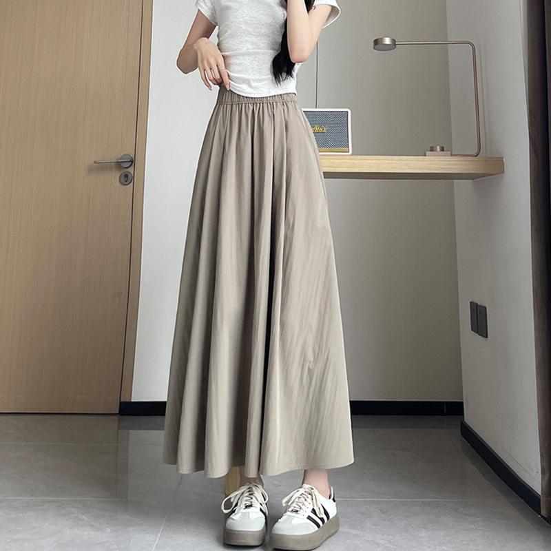 2025 Новая летняя юбка с высокой талией, женская юбка-зонтик А-силуэта, длинная плиссированная юбка, абрикосовая юбка Yamamoto