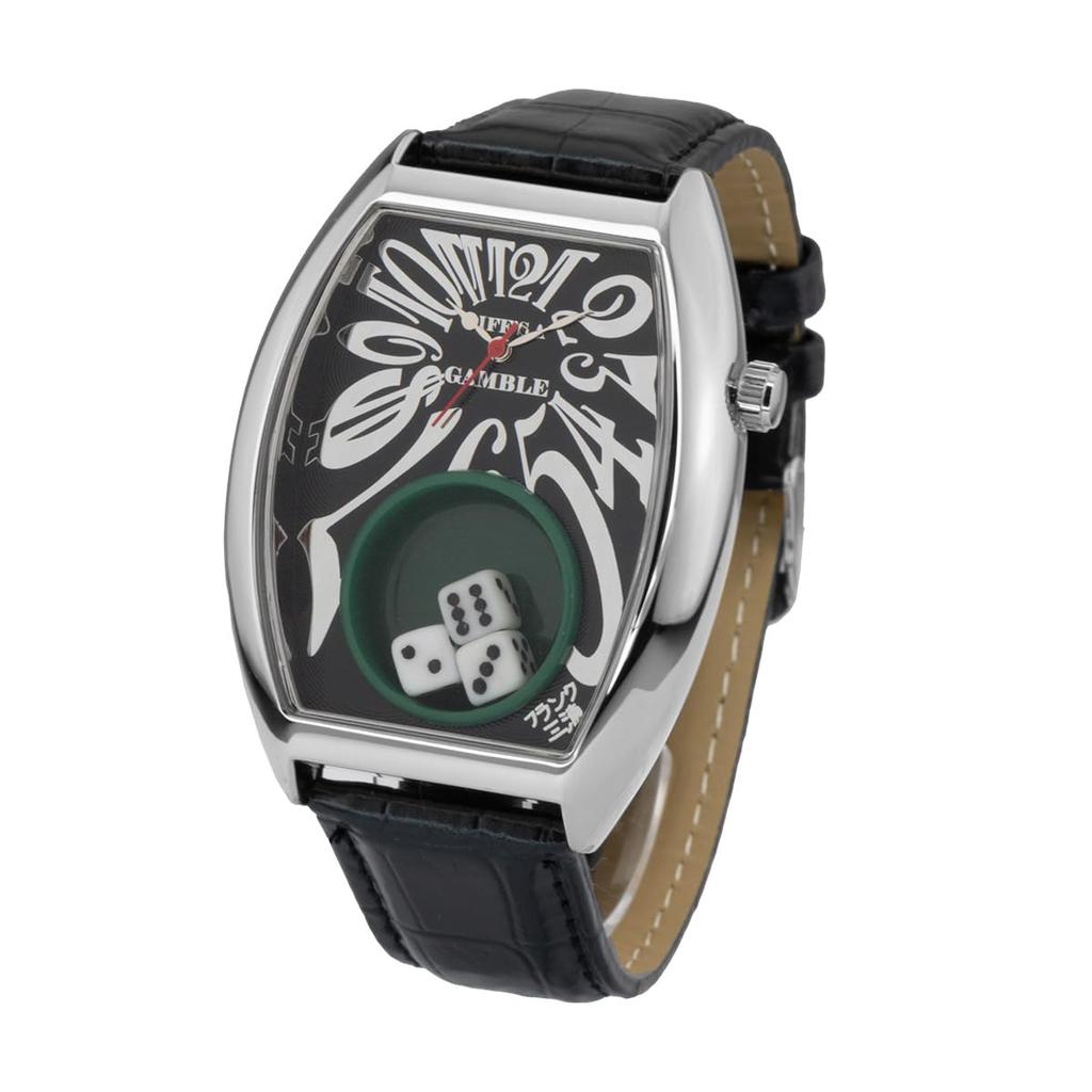 Frank Miura Watch FRANK MIURA Macau Gambling Watch Reprint Dice Casino Leather Belt Black Men's (Silver Black)