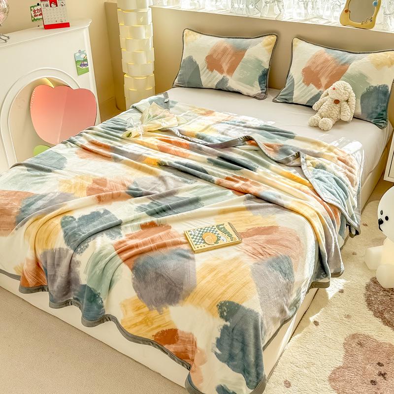 Двусторонняя флисовая плед-одеяло из молочного велюра: Офисный сон, Диван, Толстый, Теплый стиль