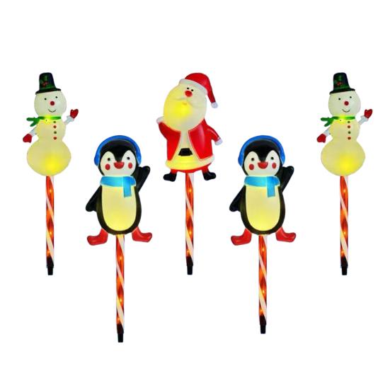 Солнечные Рождественские Колышки Огни Санта Декор для Газона для Двора Водонепроницаемые Наружные Праздничные Огни для Дорожки Простая Установка Садовое Настенное Трещинное Освещение