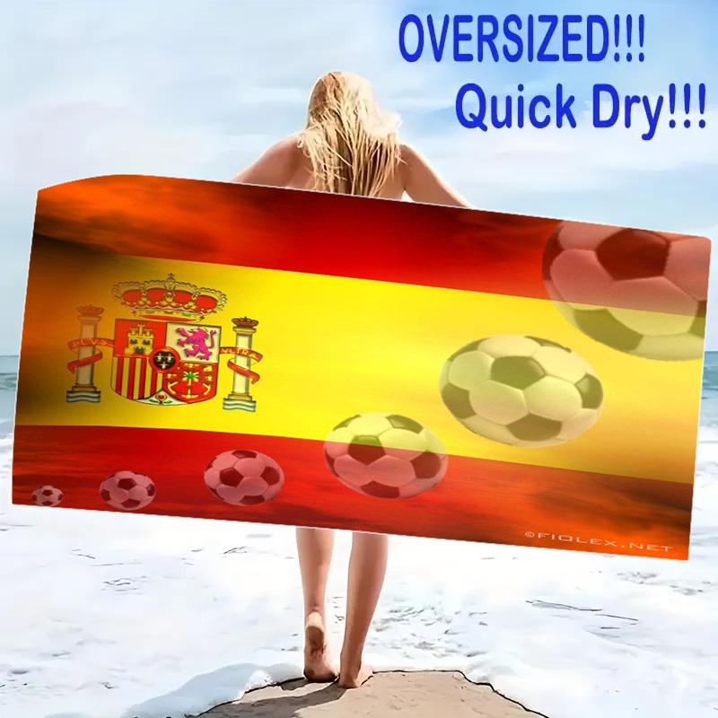 Spain Football Print Beach Towel, Large Soft Quick Dry Towel for Beach Camping Swimming
