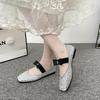 Fashion Women Mary Jane Shoes New 2024 Fashion Shiny Rhinestone Women Flats Ladies Bowknot Square Toe Ballet Shoes Zapatos De Mujer