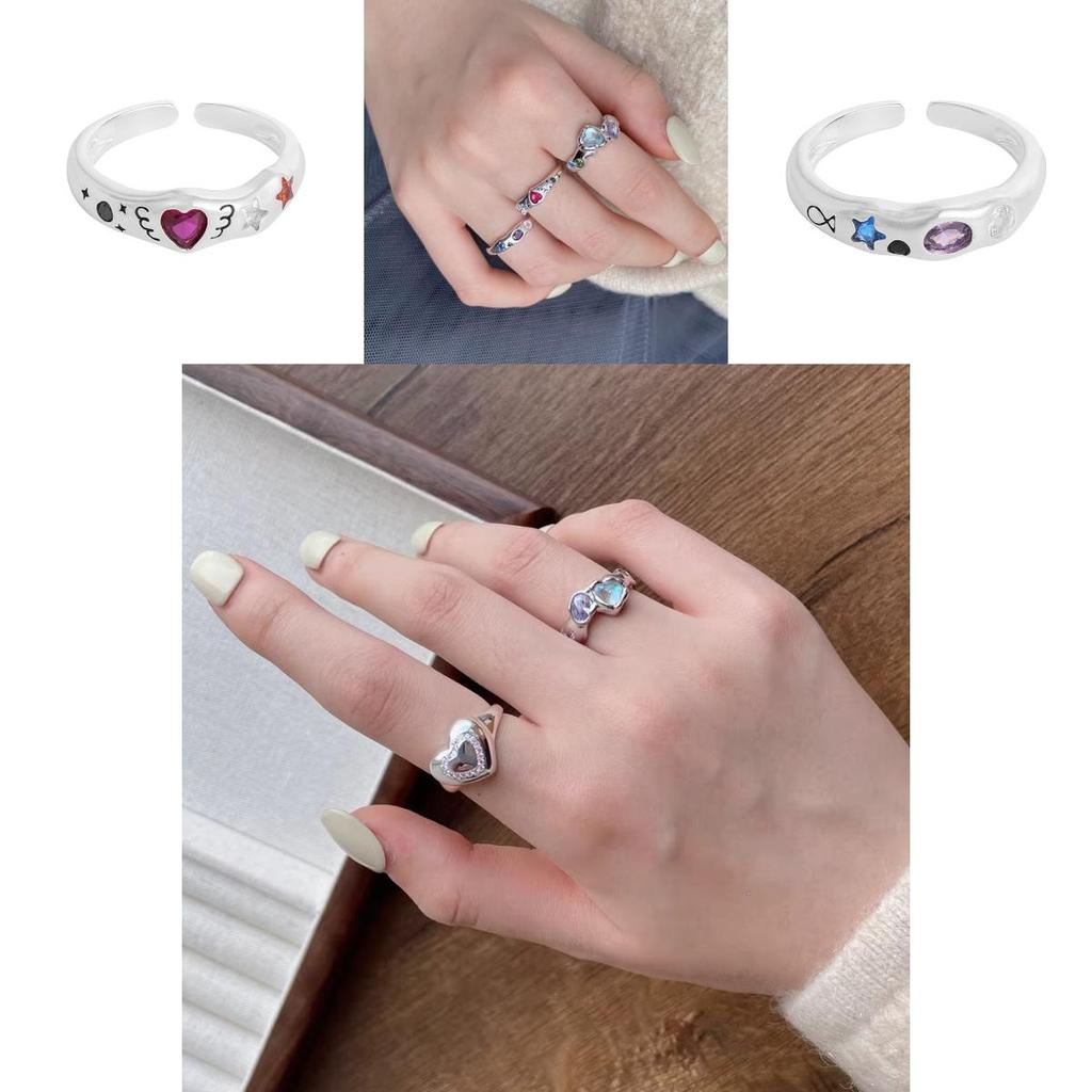 Heart Design Elegant Adjustable Copper Ring For Women With Stylish Colorful Stones Zirconia