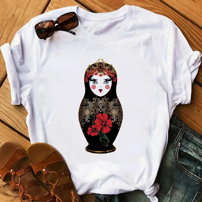 Matryoshka Doll T Shirt  2023 Funny Summer Fashion Tshirt  Russian Doll T-Shirt Women White Casual T Shirt Female Harajuku Shirt