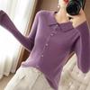 New Shirt Women's Long Sleeve Knitted Cardigan Jacket Slim-fit Large Size PO Neck Sweater Solid Color Button Top