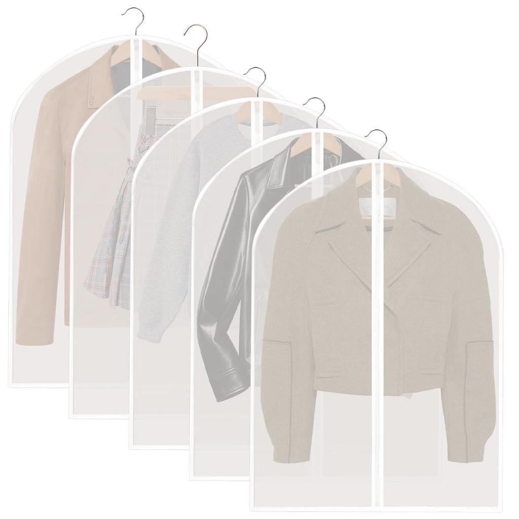 5 Clothing Protector Covers 60x80cm Dust-Resistant Transparent with Zipper Washable Moisture-Resistant Mold-Resistant Short Bags