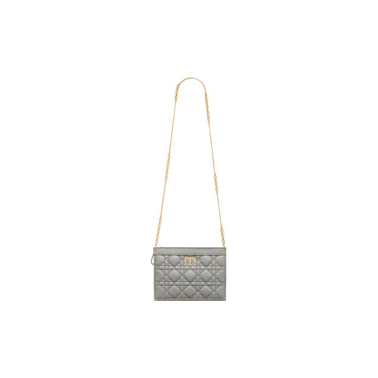 Dior Клатч Caro с клетчатым узором и металлической цепочкой из мягкой коровьей кожи, сумка через плечо, женские сумки, серый S5106UWHC-M41G