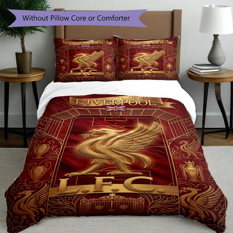 3pcs Duvet Cover Set (1*Duvet Cover + 2*Pillowcase, Without Core), Liverpool Football Club Print Bedding Set, Bedroom Decor, All‑Season, Birthday Gift