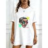 Oversized T Shirt Black Abstract Face With Stars And Brand Text Graphic Print Casual Streetwear Fashion Statement Top For Women