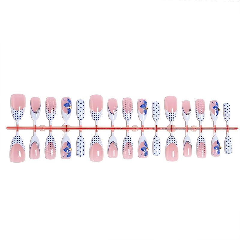 European And American Wearable Manicure Nails Blue Polka Dot Blush Nails 3D Three-dimensional French Flower Wearable Nails