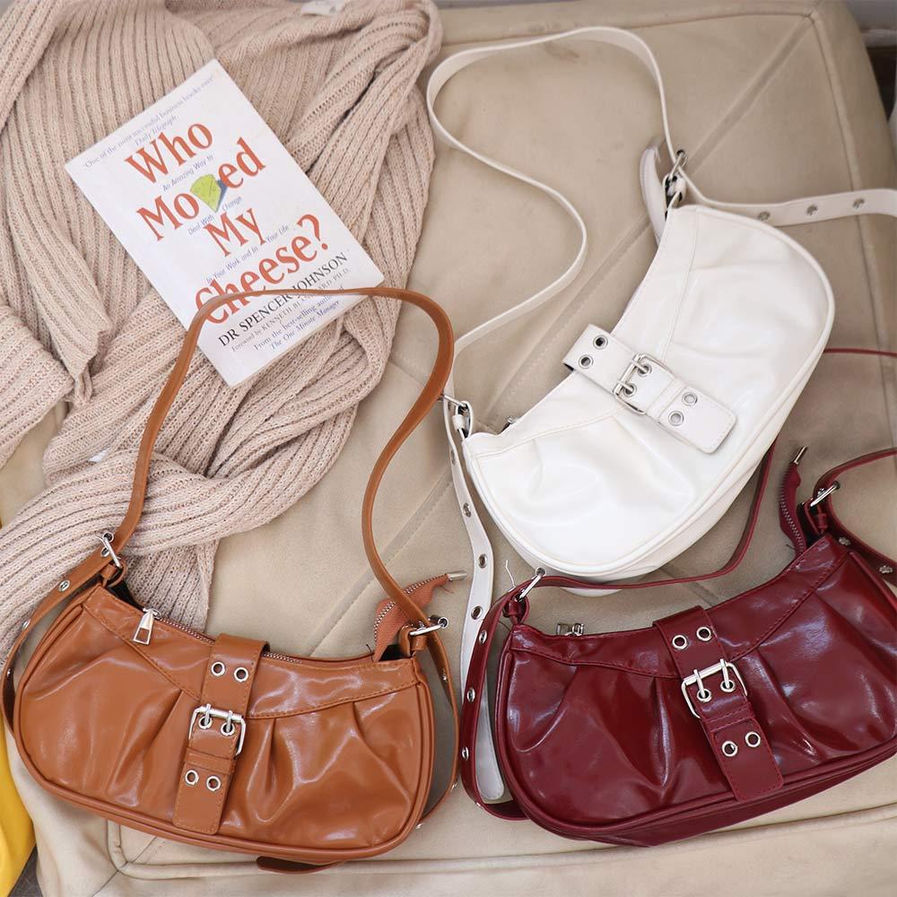 Винтажная сумка Y2k через плечо из искусственной кожи, сумочка для острой девушки, модная сумка-багет с пряжкой, женская