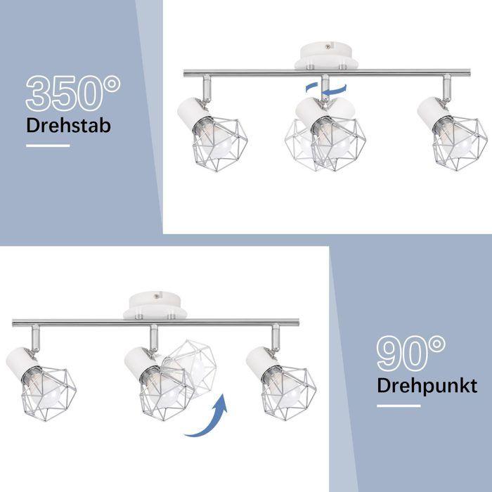 Plafonnier de Style Moderne NETTLIFE - 3 Spots E14, Orientables, Métal Blanc, Compatible LED, Pour Couloir Salon Chambre Cuisine