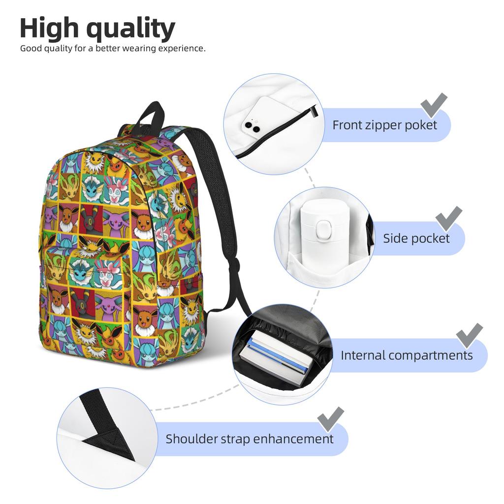 Рюкзак Pop Eeveelutions Eevee Повседневный Спортивный Школьный Туристический Pokemoned Daypack Для Ноутбука Компьютера Холщовые Сумки