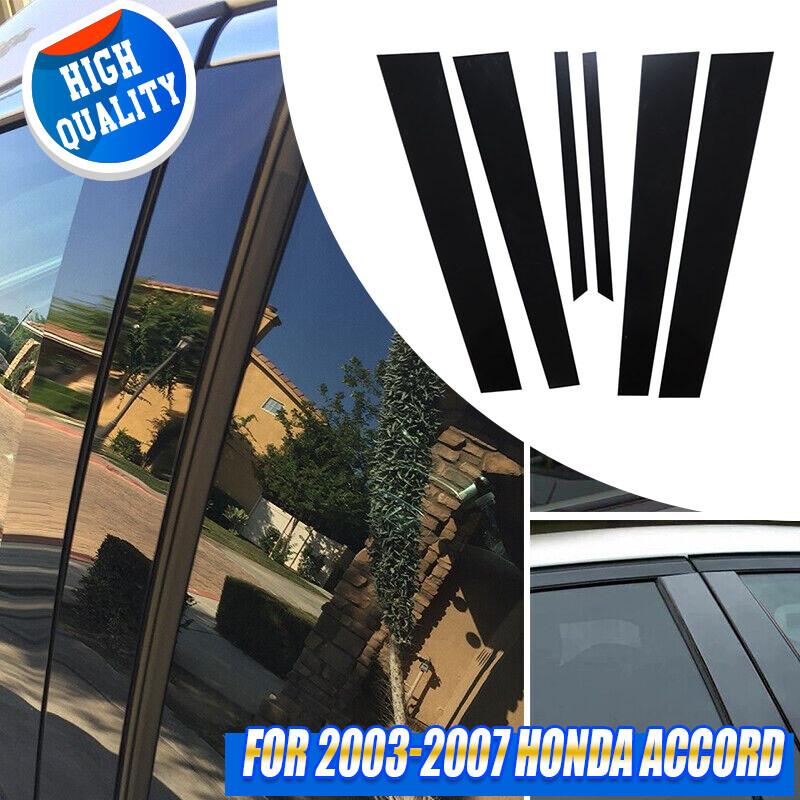 6PCS Gloss Black Window Door Pillar Posts Trims For Honda Accord 2003-2007 Sedan