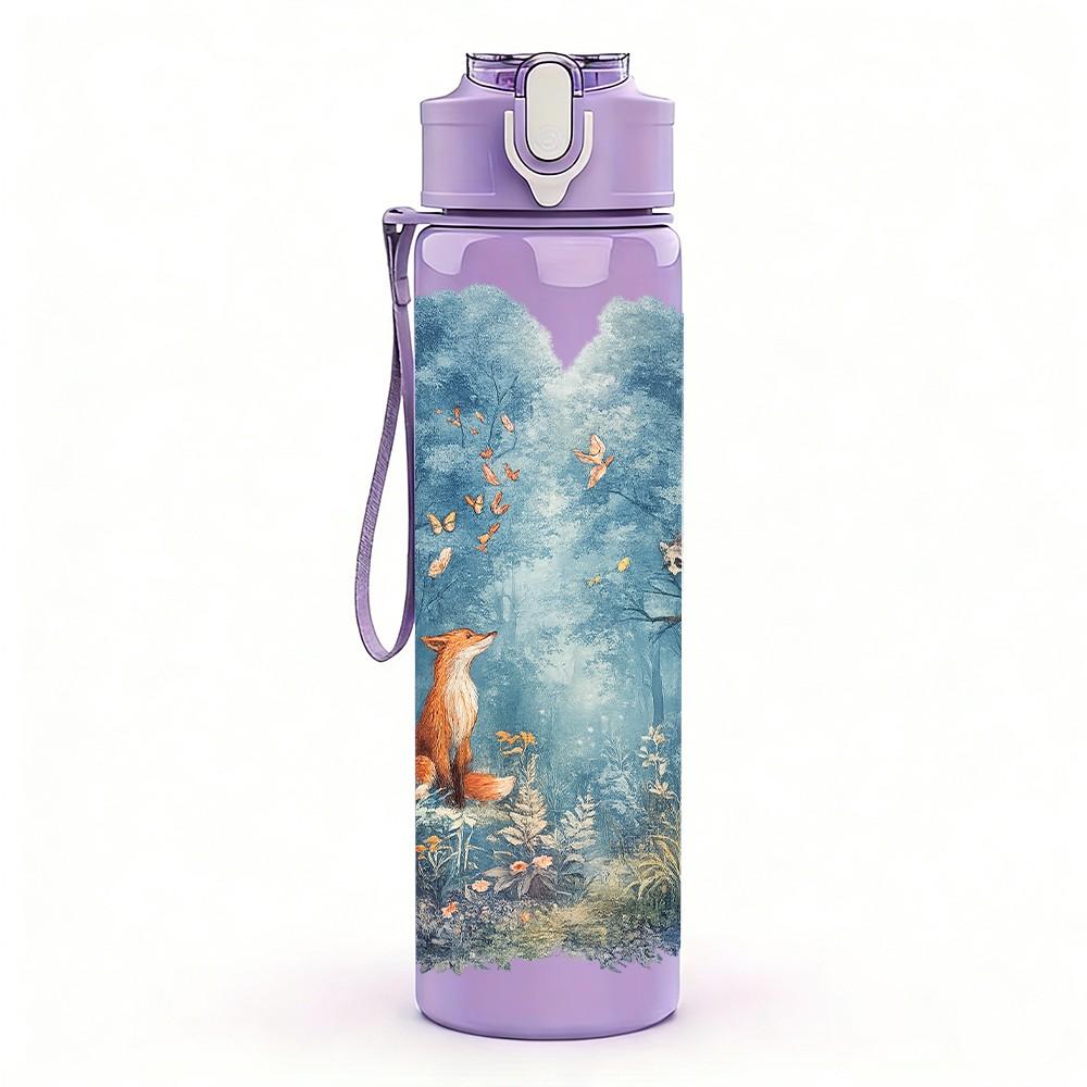 1PC Lady Under Blue Sky Cloud Scene Print 750ml Color Plastic Sports Water Bottle Leakproof Flip Straw Lid Suitable for Sports Office Home Use