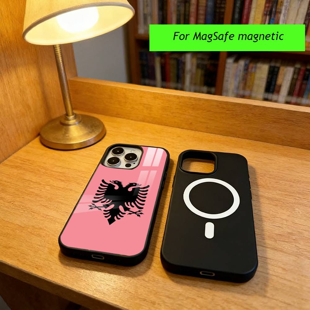 Чехол для телефона с орлом, флаг Албании, для iPhone 17, 16, 15, 14, 13, 12, 11 Plus, Pro, магнитный, с поддержкой беспроводной зарядки MagSafe