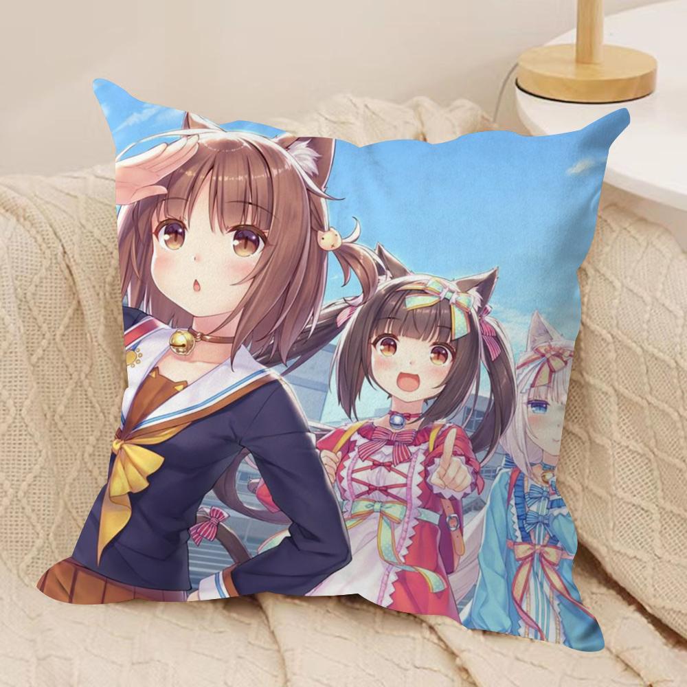 NNekopara Anime Cushion Cover Soft Plush Throw Pillow Cover  DoubleSided Decorative Cushion Case  Sofa Bedroom Home Decor