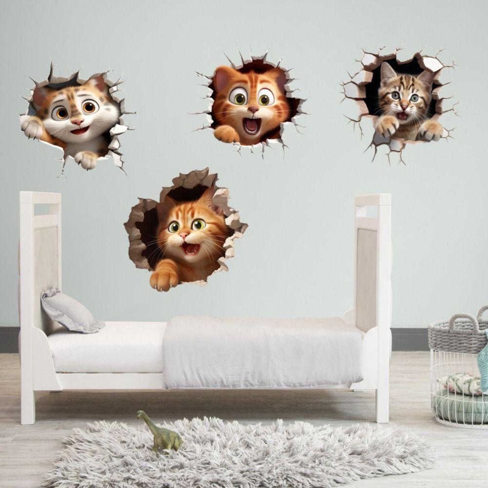 3D Mouse and Cat Stickers PVC 3D Self Adhesive Decals Funny Mouse Hole Wall Sticke  Living Room