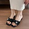 X773-15 квадратный носок бант удобные и прохладные тапочки 2025 новый летний толстый каблук шлепанцы