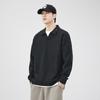 80G Heavy Spring And Autumn Black Long-Sleeved Polo Shirt Men'S Loose Lapel Threaded Men'S Sweater Polo Collar Top