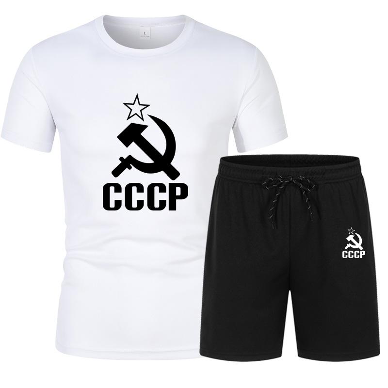 CCCP Summer Clothes Sports Clothes Set Two Pieces T Shirt Shorts Brand Track Clothes Male Runing Sports Suits