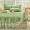 Floral Pattern Quilted Bedding Lace Pure Cotton Bed Skirt  Three Piece Set Mattress Protective Cover Anti Slip Bedspread Sheet