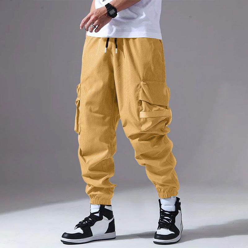 ChArmkpR Мужские повседневные длинные брюки-карго с однотонным боковым карманом и шнурком