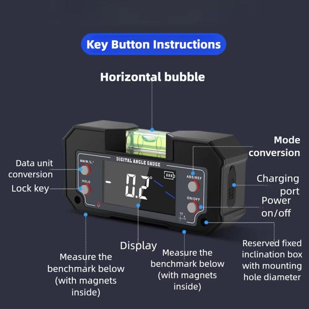 Multifunctional Digital Angle Gauge Rechargeable LCD Display Bevel Inclinometer with Bubble Magnetic Digital Inclinometer