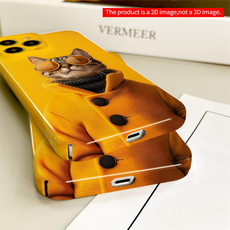 2DFlat Sunglasses Cat in Yellow Coat All inclusive film hard iPhone case, compatible with iPhone 18 Pro Max 17 16 15 14 13 12 11