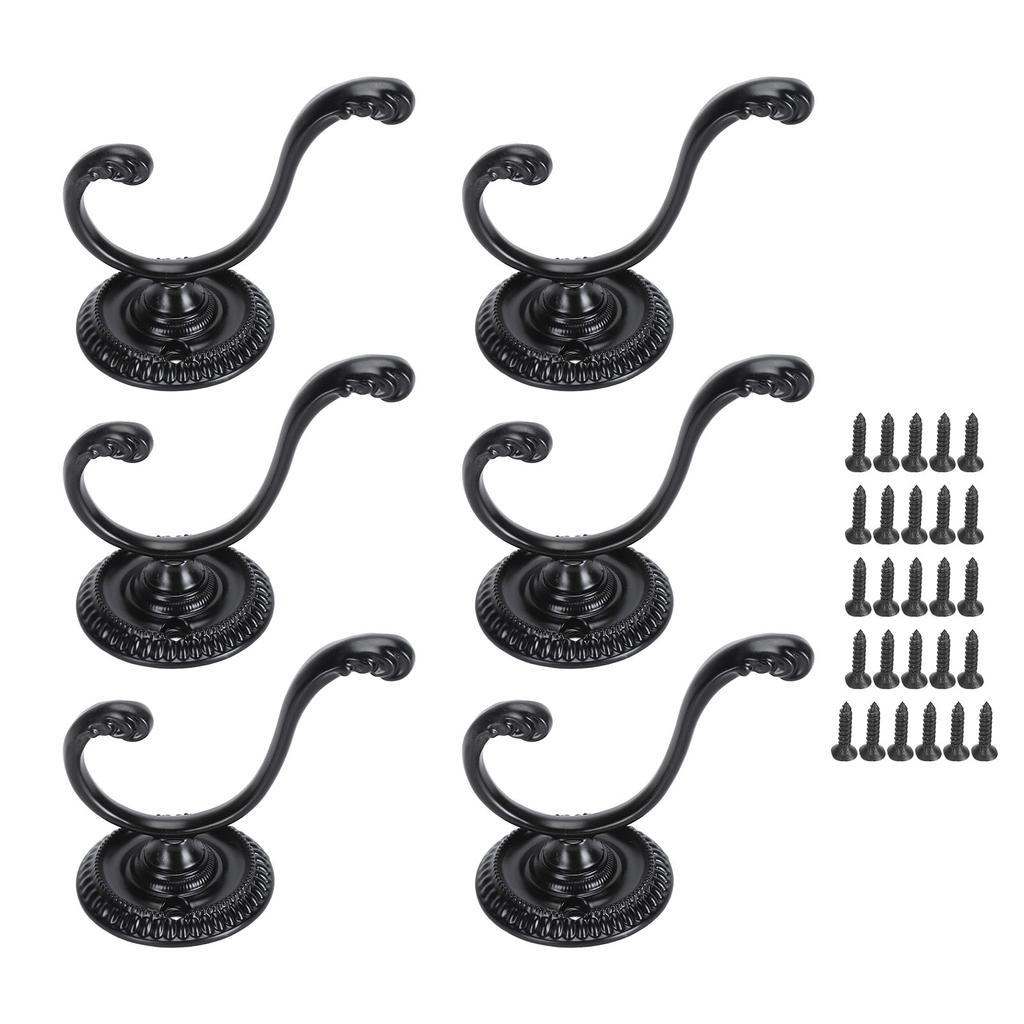 6шт крючков для пальто и шляп из цинкового сплава черного цвета, настенный, 2 лапки, ретро-крючок для пальто с 26 винтами