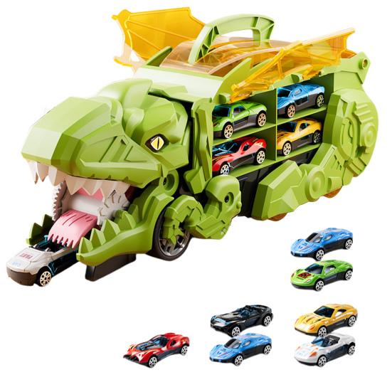 1 Set Kids Dinosaur Carrier Truck Toy with 12 Alloy Die-Cast Cars