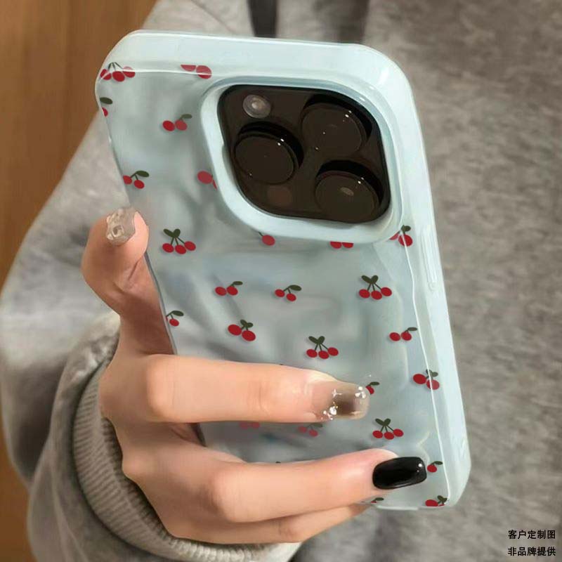 Милый Чехол-гармошка с текстурой вишни для iPhone 16 15 12 11 Pro Max 13 14 Pro Plus Ударопрочный Нескользящий Мягкий Чехол-оболочка Fundas
