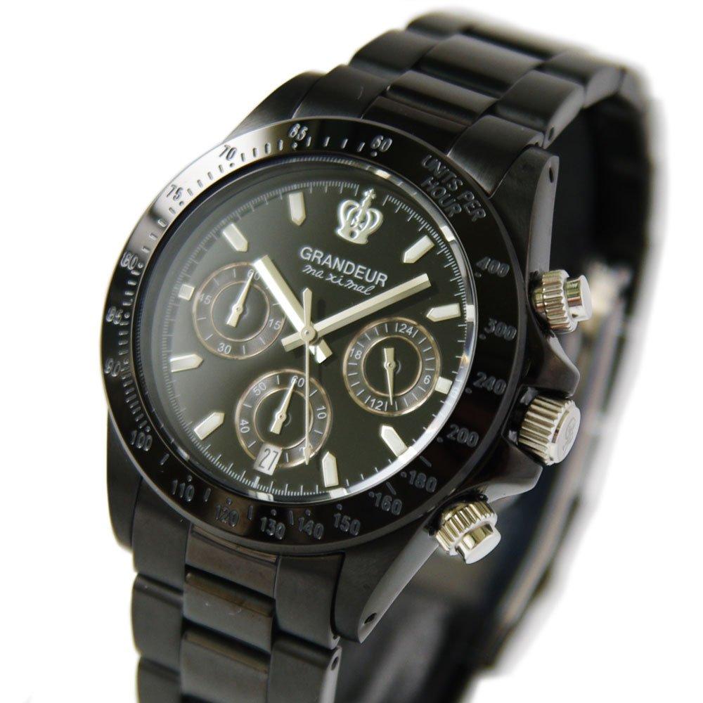 GRANDEUR Японский Хронограф Часы с Черным IP Покрытием JGR005W3 Черный x Черный [GRANDEUR] Мужские