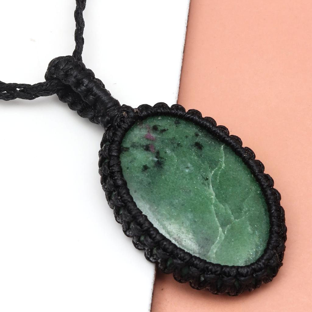 Handmade Ruby Zoisite Macrame Thread Gemstone Jewelry 20-36''Ad Necklace