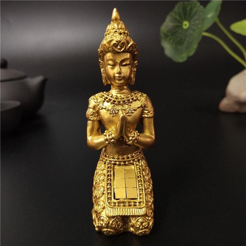 Золотая статуэтка Будды из Таиланда Декор для дома Индуистский Фэн-шуй Медитация Молитва Скульптура Будды Украшения Статуи